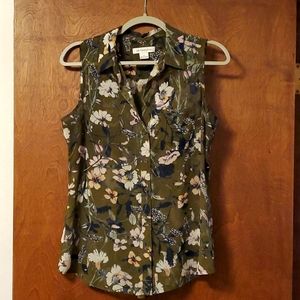 Sleeveless Green Floral Blouse